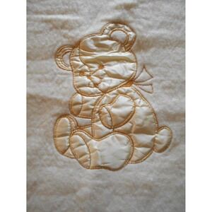 Vintage Quiltex Baby Blanket Teddy Bear Ivory White Acrylic Satin & Sateen Union